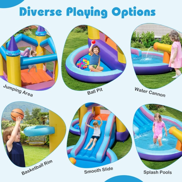 6-in-1 Inflatable Kids Water Park with 678W Blower - 197" x 115.5" x 92"