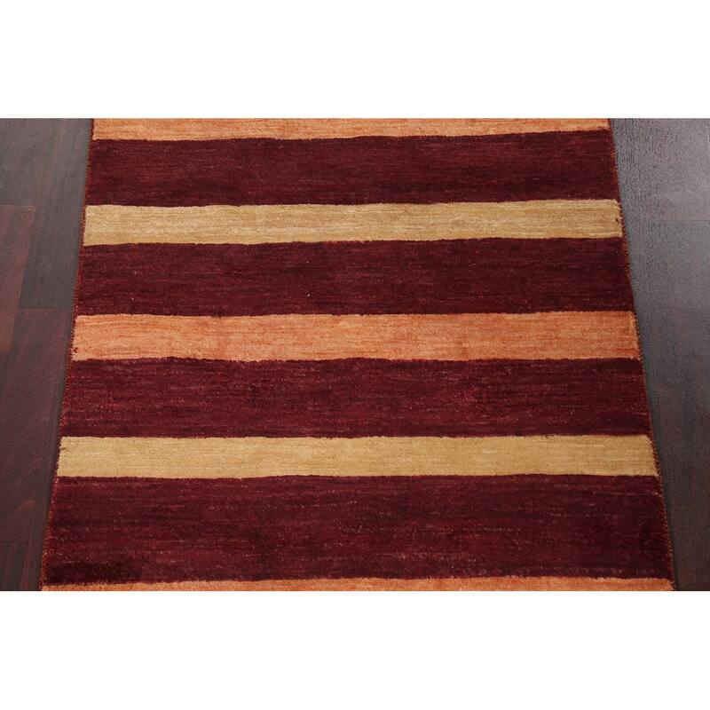 Contemporary Striped Gabbeh Kashkoli Area Rug Hand-knotted Wool Carpet - 3'2" x 5'2"