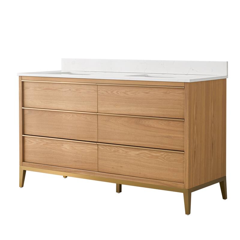 36"/48"/60" W Width Solid Wood Bathroom Vanity with Stain-resistant Carrera White Quartz Top and Sink