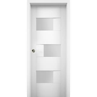 Sliding Pocket Door with Opaque Glass / Sete 6933 White Silk / Kit Rail ...
