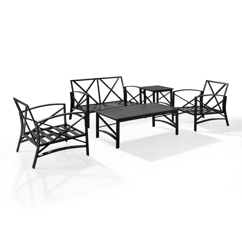 Crosley Kaplan 5Pc Outdoor Loveseat Patio Furniture Set - 156.5"W x 74.5"D x 36"H