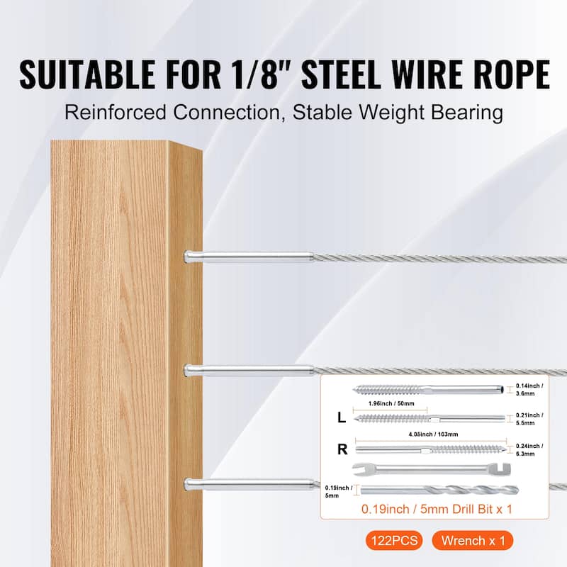 Cable Railing Swage Threaded Stud Tension End Fitting Terminal for 1/8" Deck Cable Railing, T316 Stainless Steel