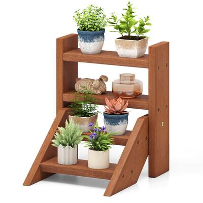 Natural Solid Wood 4-Tier Ladder Flower Stand for Indoor Outdoor - 12" x 12" x 14"