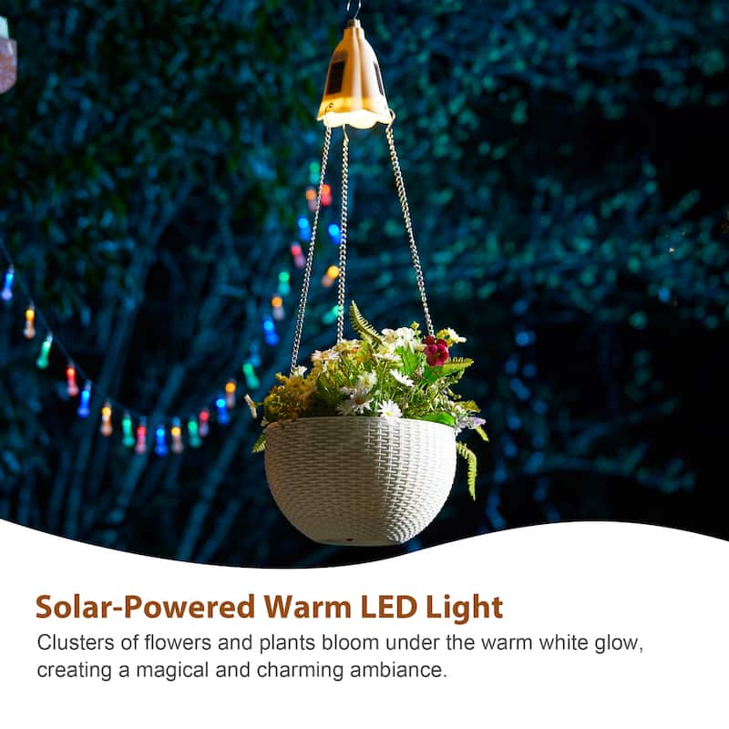 Glitzhome 30"H Solar Lighted Plastic Hanging Planter Basket