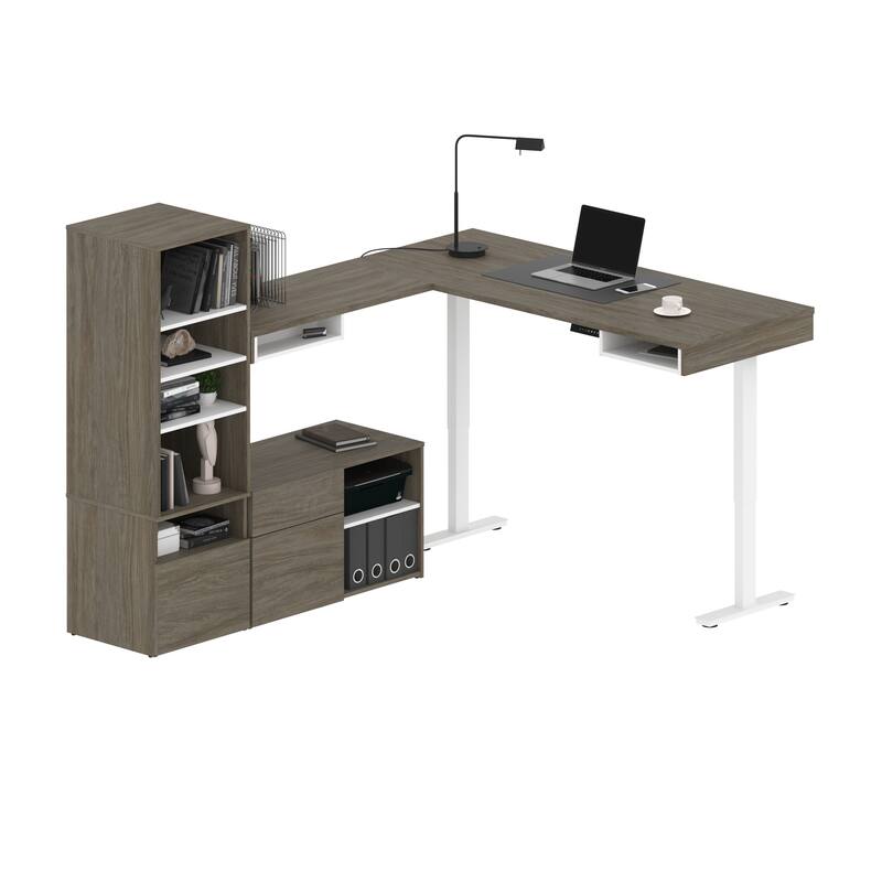 Bestar Viva 72W L-Shaped Standing Desk with Credenza by Bestar.