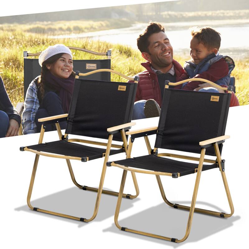 2 Pack Folding Camping Chair - Black