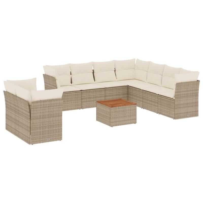 vidaXL Patio Sofa Set with Cushions Outdoor Furniture 10 Piece Poly Rattan - 24.4 x 24.4 x 27.2