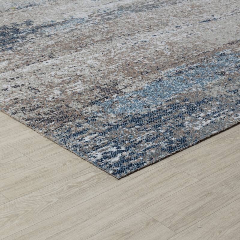 Trellis Navy Blue Abstract Indoor/Outdoor Rug