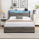preview thumbnail 1 of 7, Queen Bed Frame, Storage Headboard with Charging Station Antique Grey