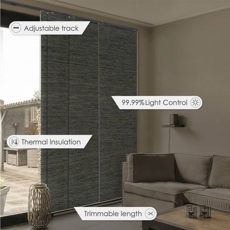 GoDear Design 99.99% Blackout & Sheer Natural Woven Adjustable Sliding Panel Track Blinds, Vertical Blinds, 45.8"- 86" W x 96" L