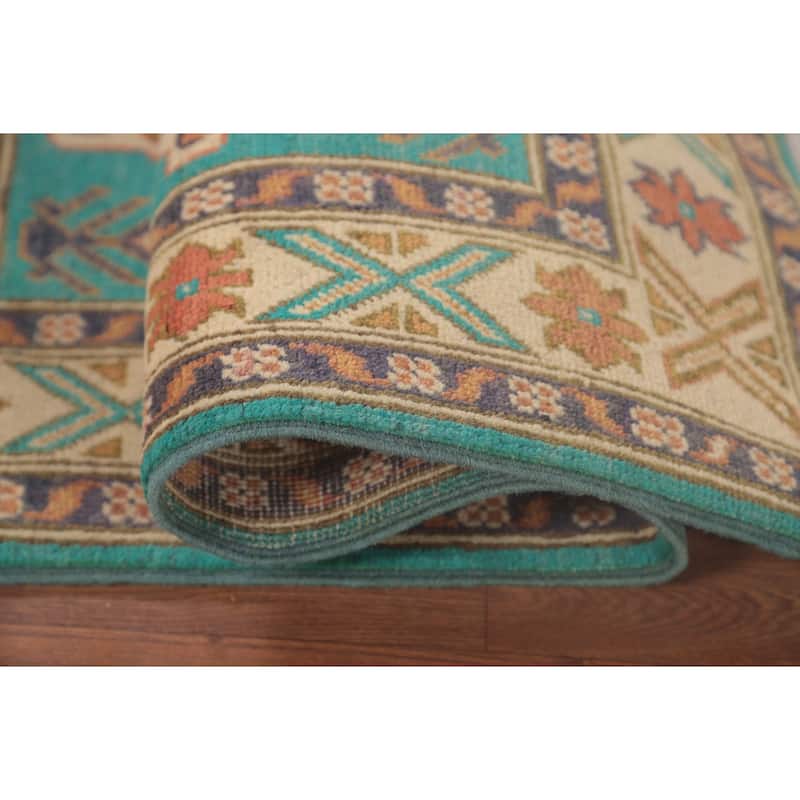 Turquoise Green Kazak Oriental Foyer Rug Handmade Wool Carpet - 2'7" x 4'3"