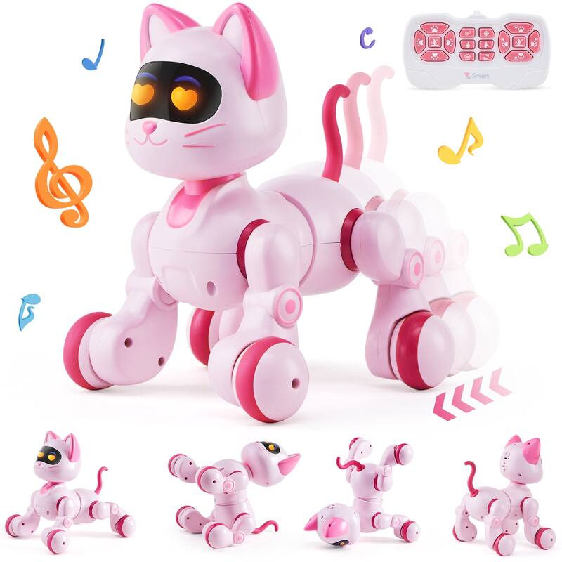 Remote Control Robot Cat/Dog Toy for Age 3 4 5 6 7 8 10 Year Old Boys Girls - Cat - Pink