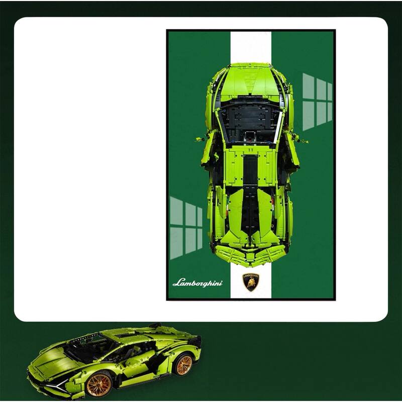 Assembled Building Block Car With Poster Display, Wall Art