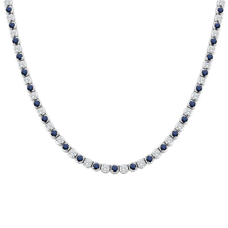 Auriya 14K Gold Blue Sapphire and Diamond Tennis Necklace - White