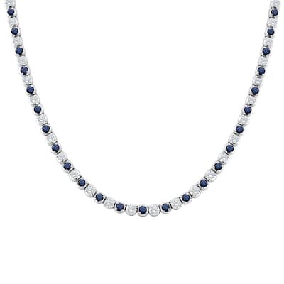 Auriya 14K Gold Blue Sapphire and Diamond Tennis Necklace