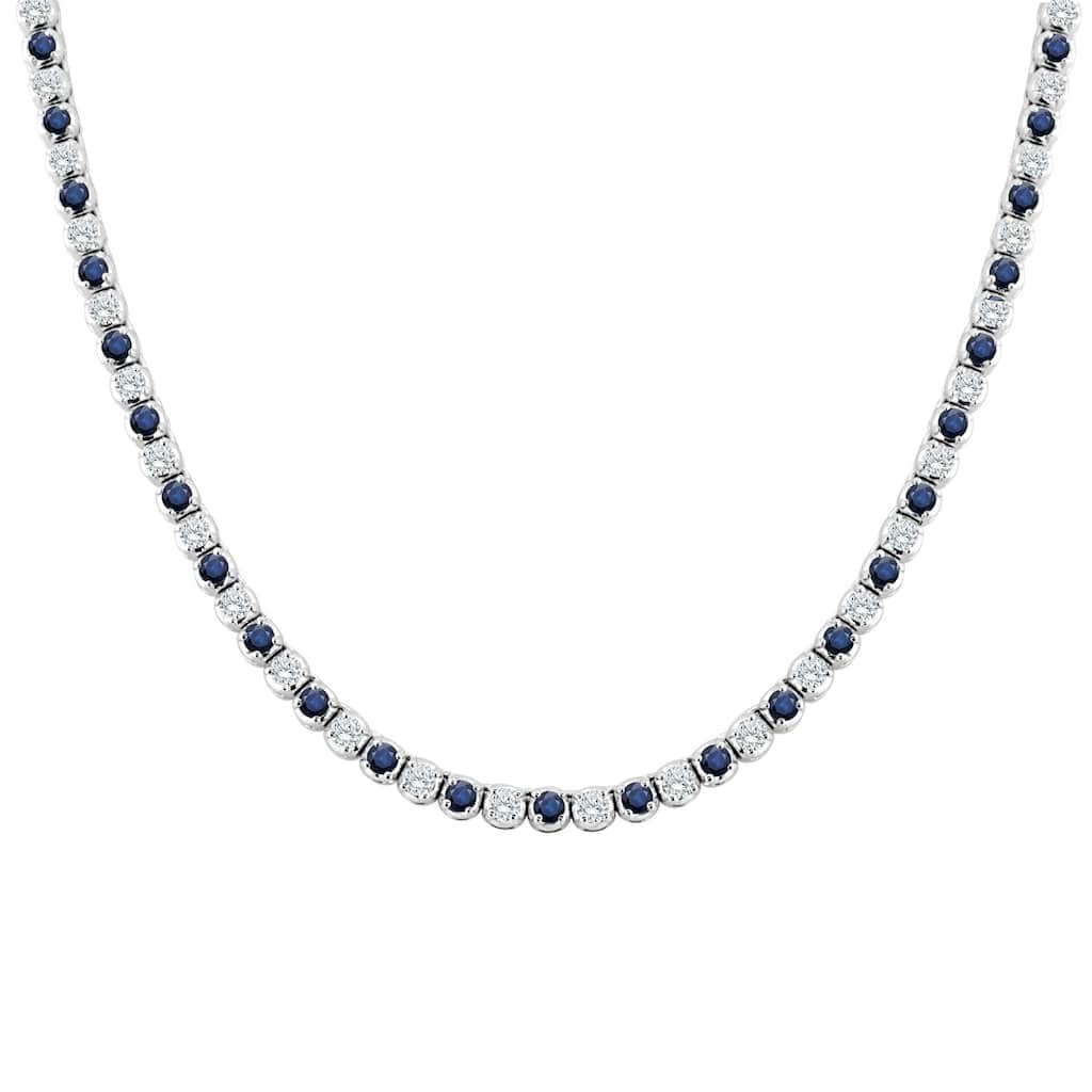 Auriya 14K Gold Blue Sapphire and Diamond Tennis Necklace