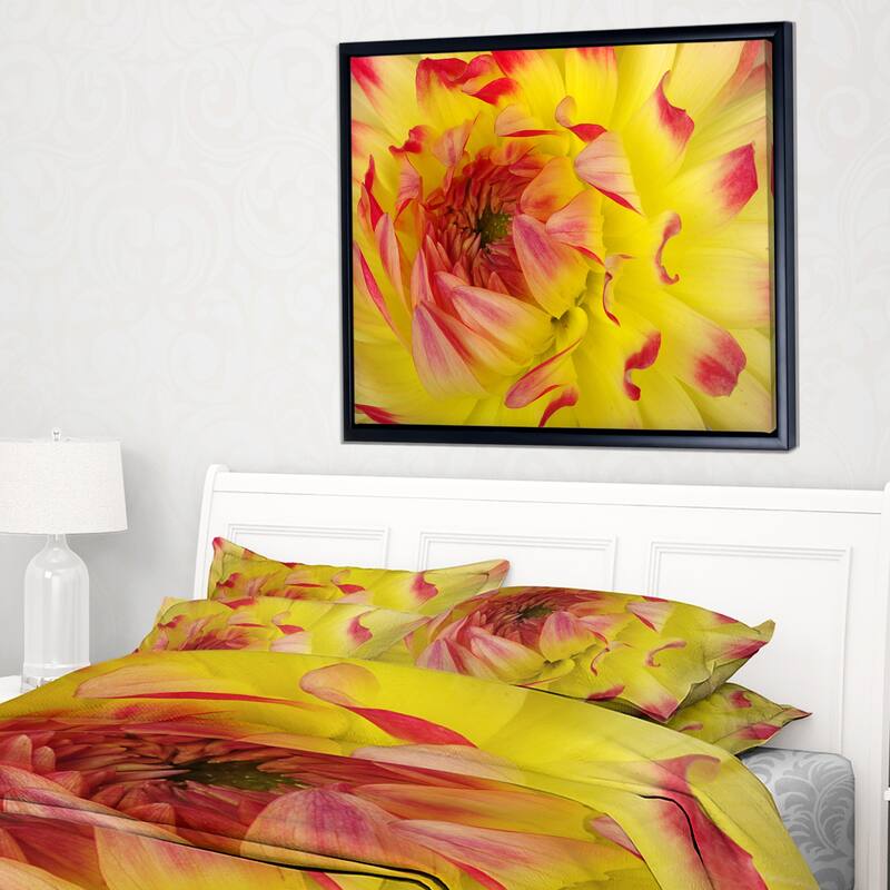 Designart "Smooth Yellow Red Petals Close Up" Floral Framed Canvas Art