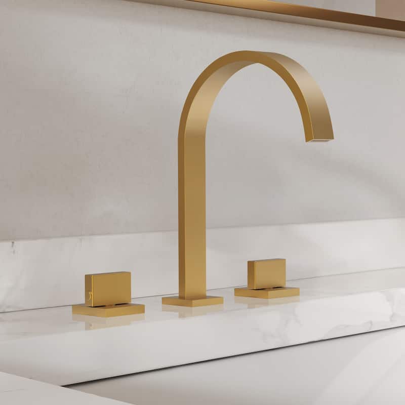 GRANDJOY High Arc Double Handle Bathroom Sink Faucet with Drain - Brushed Gold