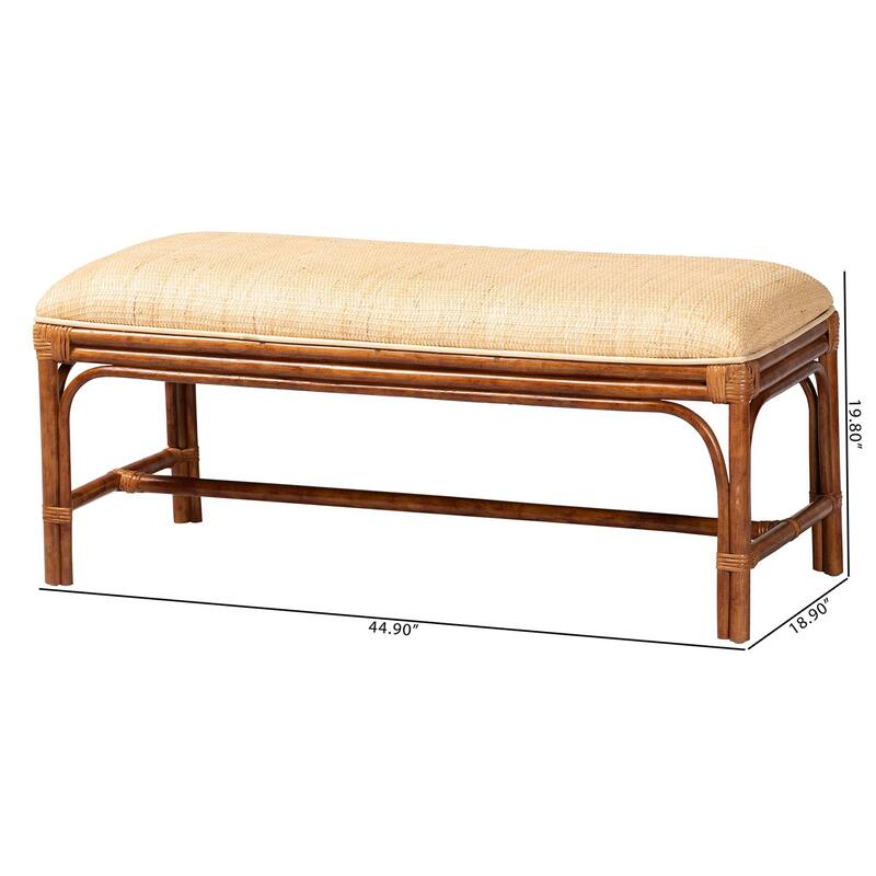Belen Marbled Tortoise Natural Rattan Bench - Handwoven Wicker Seating, Coastal and Tropical Accent Furniture