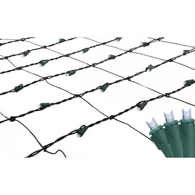4'x6' Pure White LED Wide Angle Net Style Christmas Lights, Green Wire