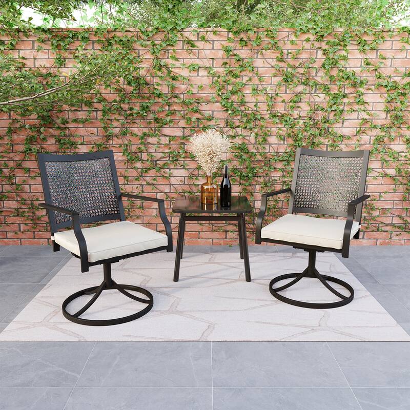 Patio Steel Textilene Dining Swivel Chairs with Cushion (Set of 2)