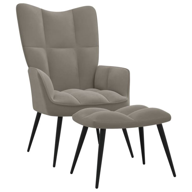 vidaXL Relaxing Chair multi colors Velvet - with a Stool - Light gray