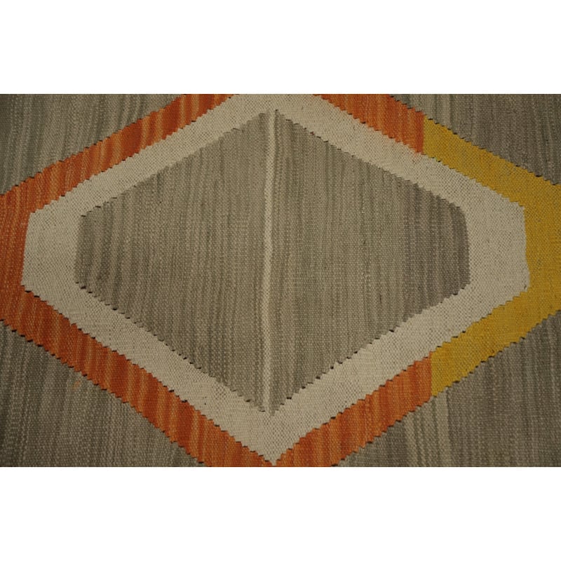 Hand Woven Oriental 100% Wool Carpet Southwestern Tribal Greys & Charcoal Kilim Area Rug - 11' 7'' X 9' 5''