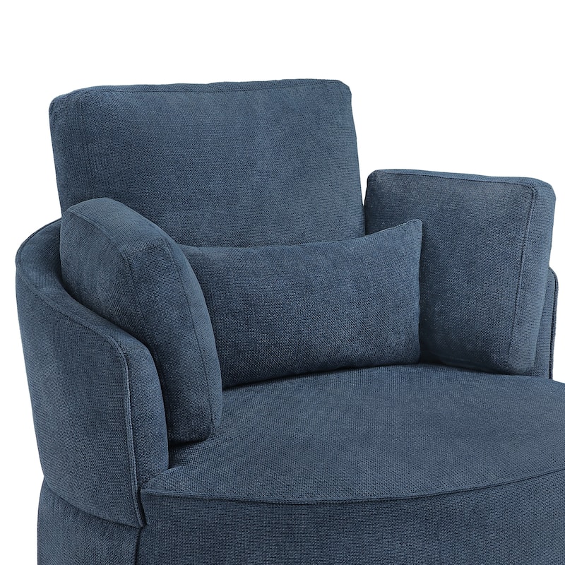 Set of 2 Upholstered Swivel Barrel Accent Chairs Metal Frame with Flared Arms and Pillows