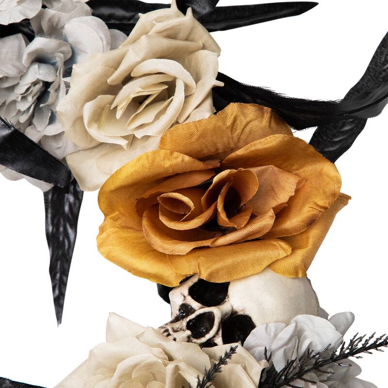Skulls with Roses Halloween Foliage Wreath - 14" - Unlit