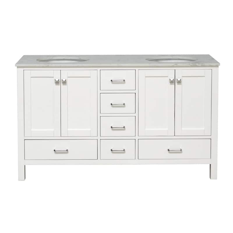 KitchenBathCollection Horizon 60" Double Bathroom Vanity with Engineered Carrara Top