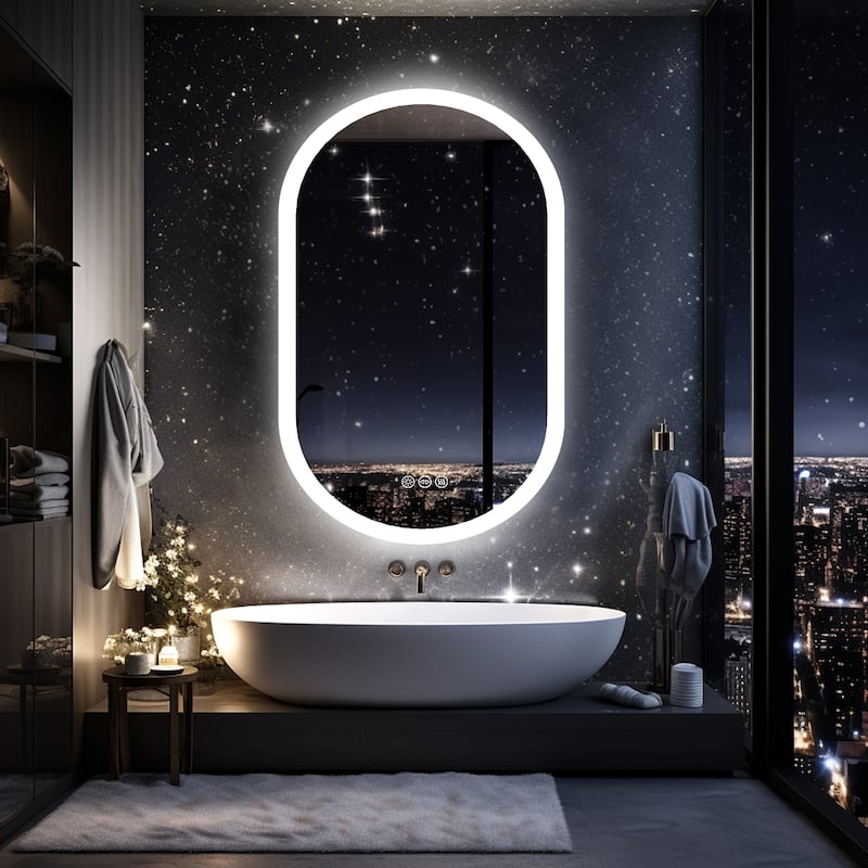 Wall Mounted Frameless Oval Track LED Bathroom Mirror Touch Sensor