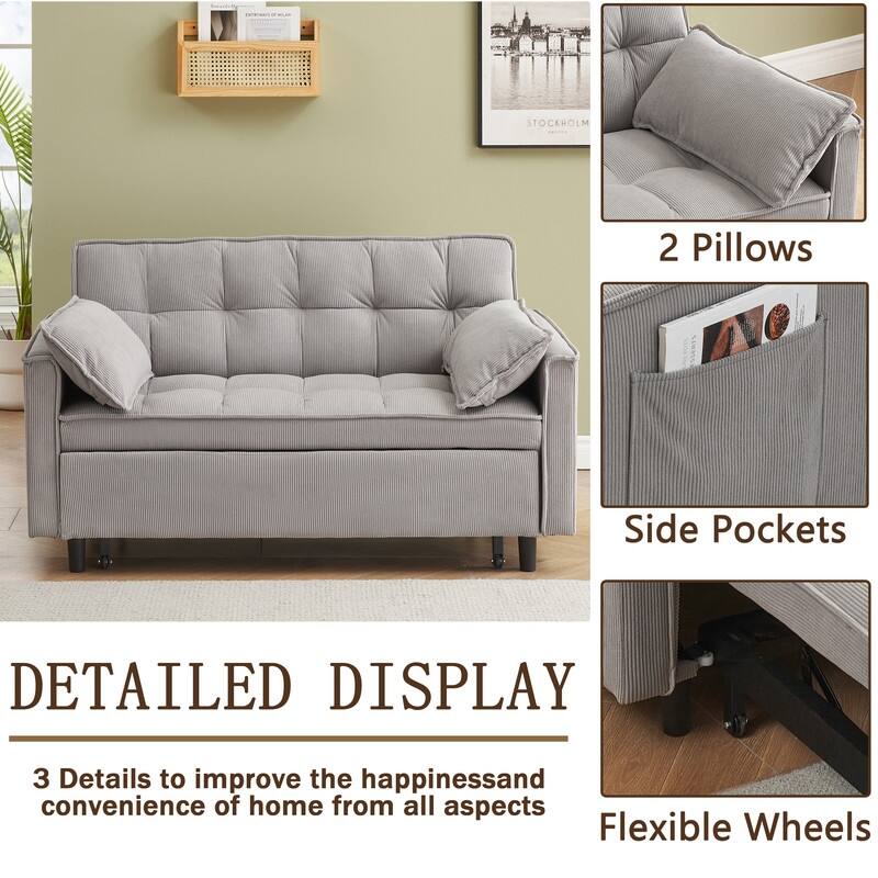 55" Corduroy Double Upholstered Sofa Bed