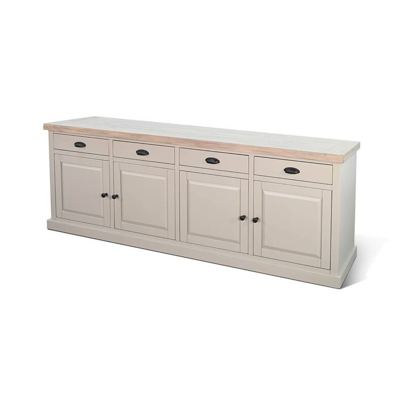 Loma Sideboard Buffet Server, 95 Inch, 4 Cabinet Doors, Light Gray Wood