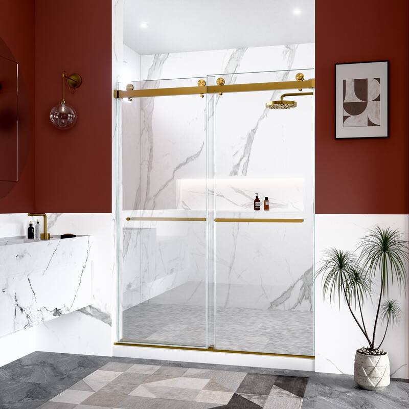 GDFStudio - Modern Minimalist Frameless Double Sliding Shower Door with 3/8" SGCC Tempered Glass & Stainless Steel Hardware