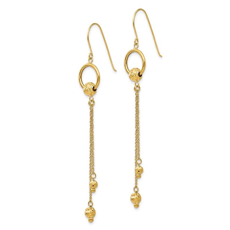 Curata 14k Yellow Gold 66x10mm Sparkle Cut Dangle Hook Earrings