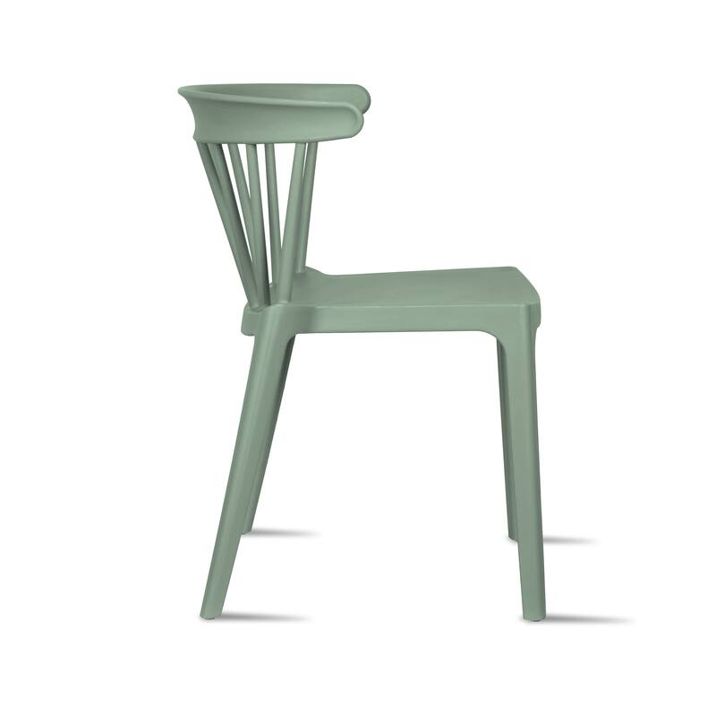 Set of 2 Stackable Modern Plastic Low Back Windsor Dining Chairs With Spindle Back For Kitchen Indoor Outdoor Patio Office