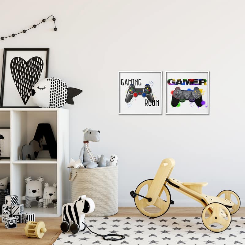 Stupell Retro Gaming Room Control Framed Giclee Art Design By Kim Allen, Marcus Prime (Set of 2)