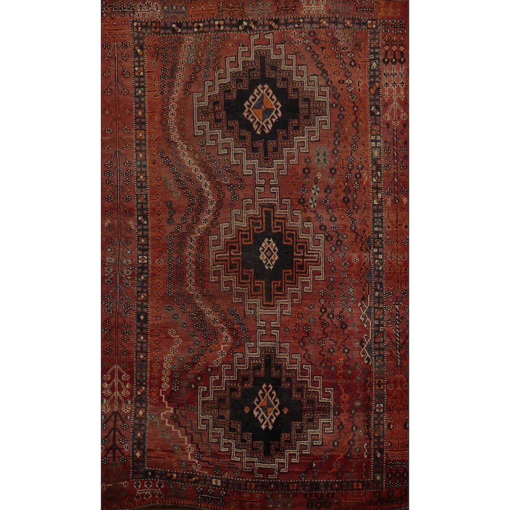 Hand Knotted Oriental 100% Wool Carpet Traditional Tribal Oranges & Rust Qashqai Area Rug - 7' 3'' X 4' 9''