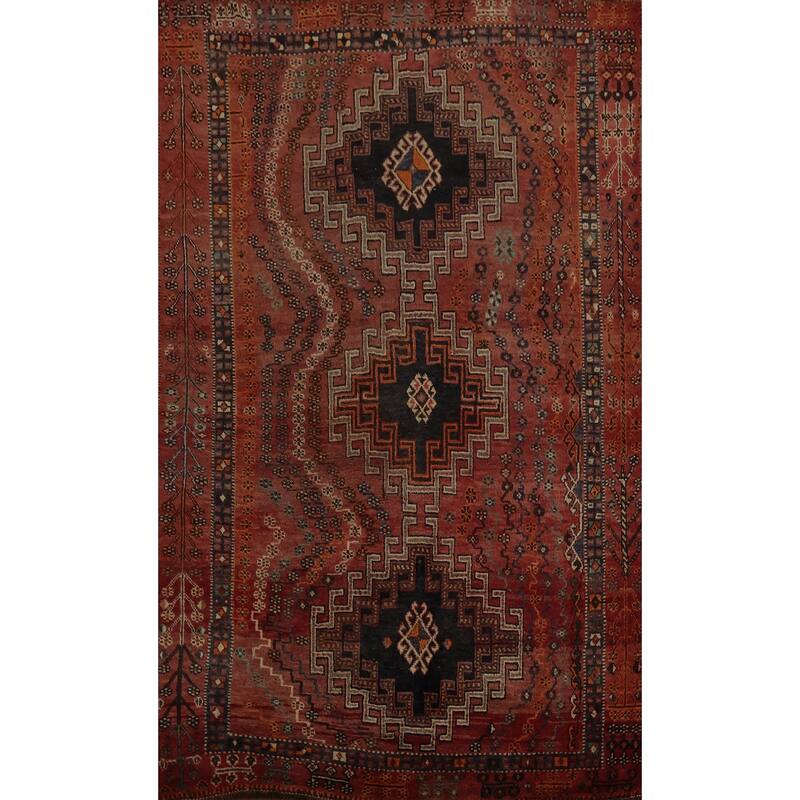 Hand Knotted Oriental 100% Wool Carpet Traditional Tribal Oranges & Rust Qashqai Area Rug - 7' 3'' X 4' 9''