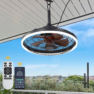 Cusp Barn 20 Inch Outdoor Indoor Ceiling Fan with Lights and APP, Modern Caged Plug In Smart Black Gazebo Ceiling Fan for Patios
