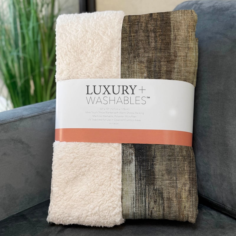 Premium Machine Washable Modern Brushstroke Sherpa Throw Blanket