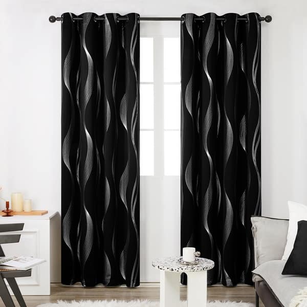 DesignQ Blackout Curtains 'Retro Art Deco Waves I' Curtains For Bedroom, Curtains For Living Room, Curtains & Drapes - Thermal Insulated -Single Panel -52x95
