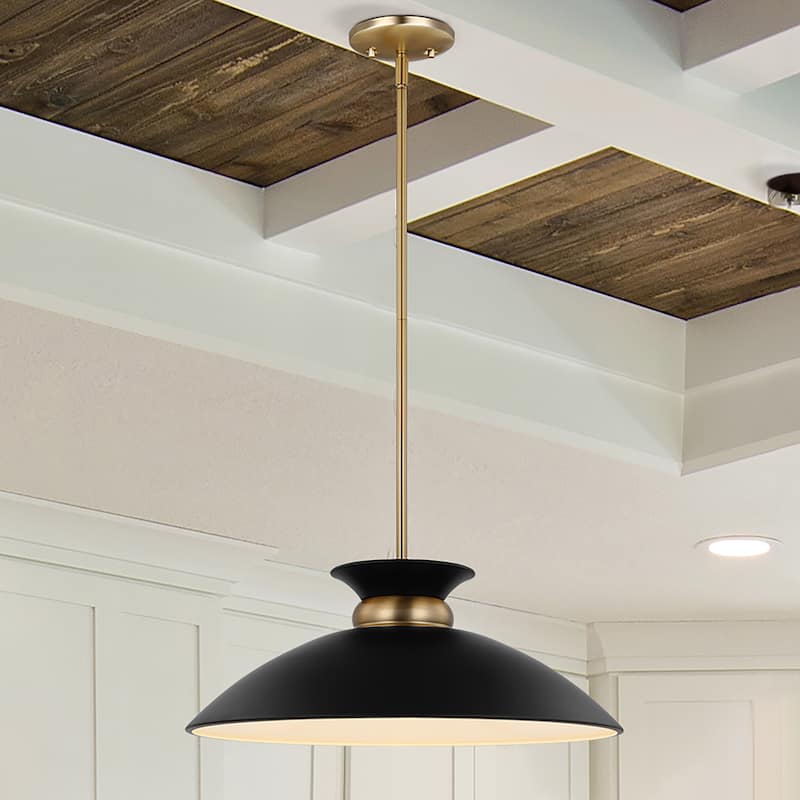 Perkins 1 Light Medium Pendant Matte Black with Burnished Brass