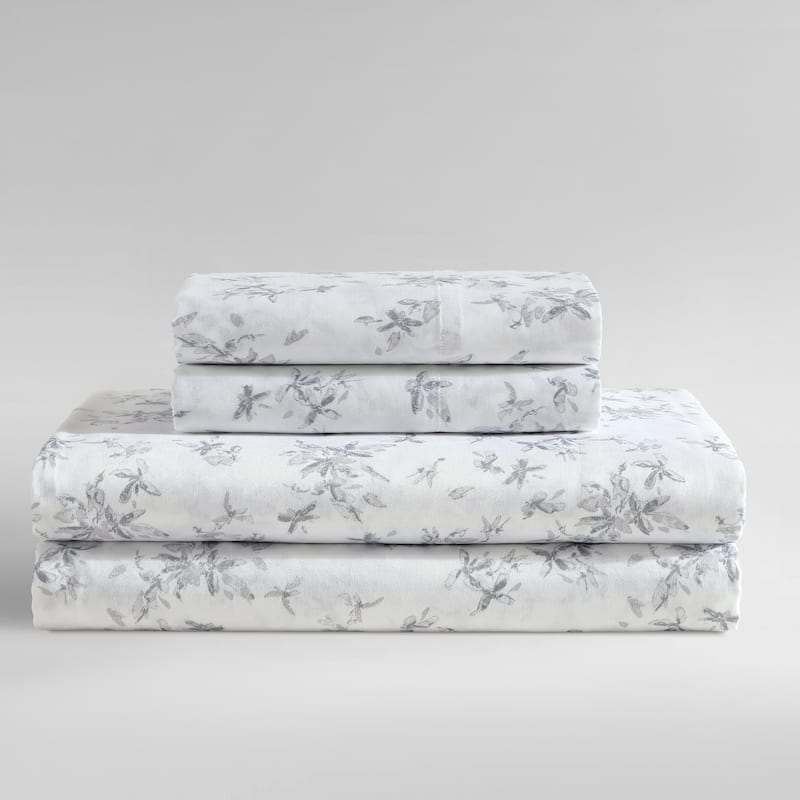 Calvin Klein Printed Cotton Sateen Sheet Sets - King - Abstract Floral Grey