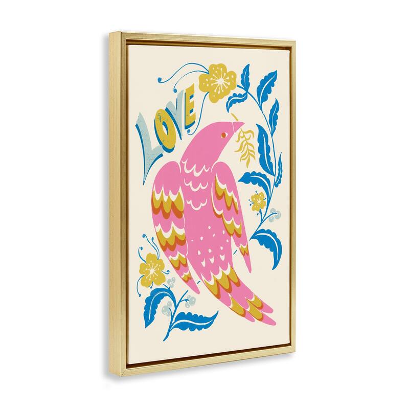 Stupell Groovy Folk Love Bird Framed Floater Canvas Wall Art Design By Hannah Moren