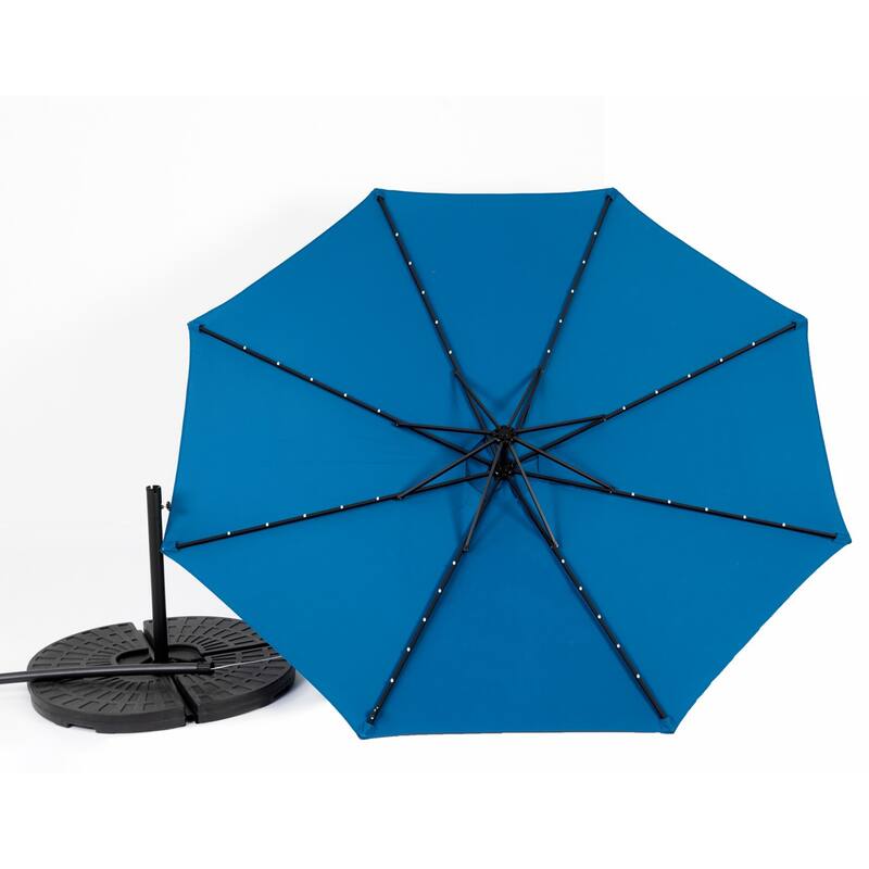 9.67 ft. Steel Market Outdoor Patio Umbrella with 40 lights, Solar LED Offset Hanging Umbrella (No Base)