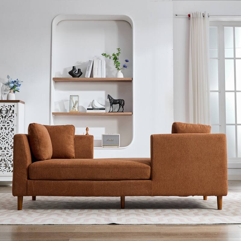 77.95"W Modern Double-Sided Upholstered Chaise Lounge, Sleeper Sofa Couch With 4 Throw Pillows, Daybed with Rubberwood Legs