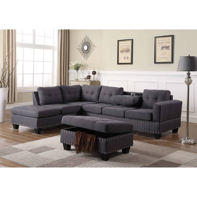 Lucius Linen Sectional with Storage Ottoman