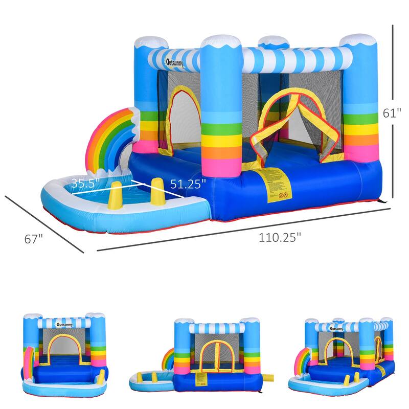 Outsunny Inflatable Bounce House for Kids 2-in-1 Jumping Castle for Indoor Outdoor Party with Trampoline, Pool, Carry Bag