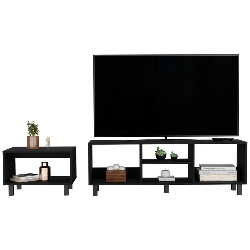 Eclipse Living Room Duo Set with TV Stand And Coffee Table with Steel Accents